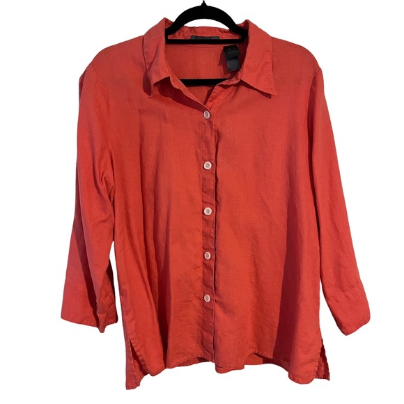 Liz Claiborne Tops - Liz Claiborne  100%‎ Linen Button Up Shirt Top 3/4 Sleeve Women's XL Top